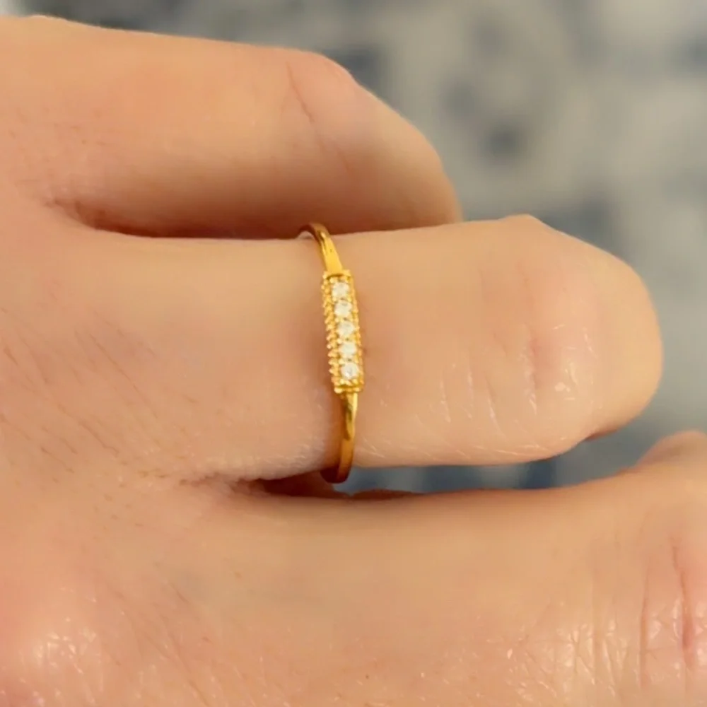 Elegant 14k Gold Vermeil Ring with Crystal Accents Dainty Stackable Ring